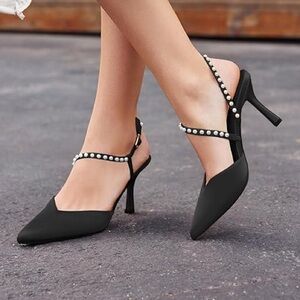 Coutigo Black Heels with Pearl Straps
